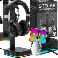 Nešiojamieji kompiuteriai, užrašų knygelės, priedai // Nešiojamųjų kompiuterių priedai // Stojak uchwyt na słuchawki oświetlenie rgb hub usb