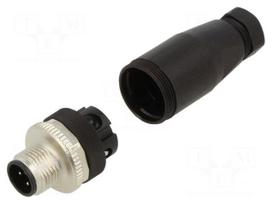 Connector: M12 | plug | PIN: 3 | male | 250V | straight | IP67 | PA | A | 4A