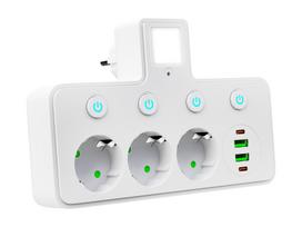 Įrankiai ir matavimo prietaisai // Įrankių, priedų naujienos // 98-332# Rozgałęźnik ps-380 3-gniazda+2xusb+2xusb-c z lampką pir biały