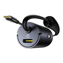 Car Mini Charger Tiny Star 30W 12-24V USB-C PD3.0 with Built-in USB-C Spring Cable 30W 1.4m, Black