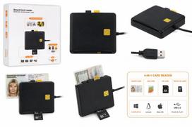 Adapteris iLike  4-in-1 USB Smart Card Reader with SIM, SD & Micro SD Support, CAC Reader for ID Cards, Bank Cards, eID and Memory Cards Black