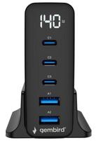 Charger Gembird 5-port 140W GaN USB Fast Charger Black QC 3.0 PD