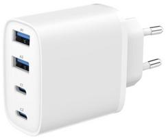 Charger Gembird 4-port 40W USB PD fast charger White 2xType-C 2xType-A QC 3.0