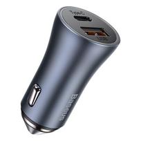 Car Quick Charger 40W 12-24V USB + USB-C QC PD with USB-C to Lightning 1m Cable , Dark Gray