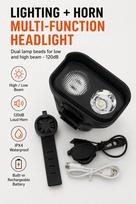 Dviračio priedas iLike  JOHORSE Rechargeable Bike Light with 120dB Horn, USB Rechargeable LED Bicycle Headlight, High/Low Beam, IPX4 Waterproof, Front Cycling Light Black