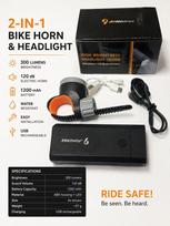 Dviračio priedas iLike  JOHORSE Bike Headlight & Electric Horn – 300 Lumens, 120dB, USB Rechargeable
