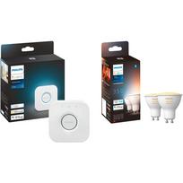 Philips HUE White Ambiance GU10 + Bridge, LED lamp twin pack, replaces 35 watts, incl. Hue Bridge