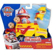 Spin Master Paw Patrol Fire Rescue - Rubble's Rescue Truck, Toy Vehicle with Shovel and Missiles and Rubble Dog Figure