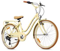 Miesto dviratis mergaitei Komunijai, 24 colių, Bagažinė, Atraminė kojelė, Shimano 7 pavarų, Heart Bike, Butter yellow