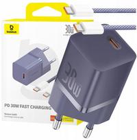 Baseus GaN5 30W USB-C EU Charger with Baseus Dynamic 3 USB-C Cable 100W 1m / purple