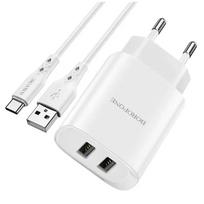 Borofone BN2 tīkla lādētājs | 10.5W | USB-A, USB-C | USB-C vads komplektā | balts