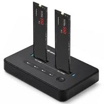 Qoltec M.2 NVMe SSD dokstacija | PCIe | USB-C | 20Gb/s | DUĀLI 2 x 8 TB | Bezsaistes klonēšana
