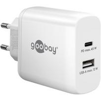 goobay USB-C PD dual fast charger 45 watts (white, 1x USB-A, 1x USB-C PD, GaN technology)