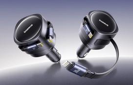 Baseus Enjoyment Max 60W Retractable Cable Car Charger USB-C and Lightning / black