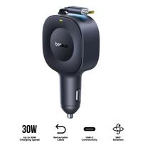Baseus PrimeTrip VR2 Car Charger 30W with Retractable USB-C Cable / black
