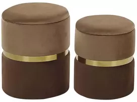 2 pufų rinkinys su daiktadėže WICHITA, rudas veliūras