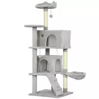 PawHut 140 cm Kačių draskykla, kelios pakopos, sizalio draskymo stulpeliai, nameliai, pliušinės platformos, hamakas, kopetėlės, žaisliukai