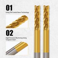 10 Vnt Karbido Frezos, 1/8" Kotas, Tin Danga, Cnc Graviravimas