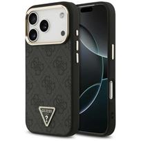 Dėklas Guess PU Leather 4G Strass Triangle Logo Gold Frame MagSafe Apple iPhone 17 Pro Max juodas