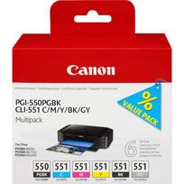 Canon PGI-550/CLI-551 (6496B005) 6 kasečių komplektas rašaliniams spausdintuvams, PGBK/C/M/Y/BK/GY
