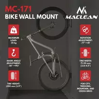 „Maclean“ dviračių laikiklis / sieninis kabliukas, maks. apkrova 35 kg, reguliuojamas pasvirimo kampas, plienas, MC-171