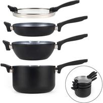 Russell Hobbs Sulankstomas metalinės marmurinės puodų ir keptuvių rinkinys RH01840EU7, 4 vnt, 3,6 kg, juoda, nerūdijantis plienas