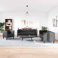Svetainės sofa 3 vnt. Juoda Dirbtinė oda