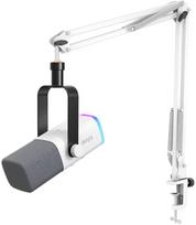 FIFINE AmpliGame AM8T White laidinis mikrofonas su stovu ir RGB apšvietimu | USB/XLR