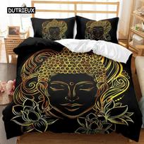 Buddha Duvet Cover Set King Size Golden Mandala Asian Culture Theme Bedding Set Microfiber Exotic Retro Style Comforter Cover EU Single 135x200cm