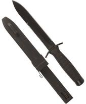 Juodas kovinis peilis su pjūklu ir dėklu