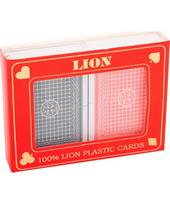 Pokerio kortos Lion 100% plastikinės, dvigubos raudonos/mėlynos