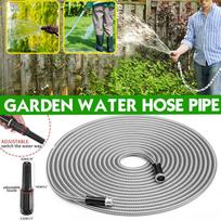 25-100 FT HoUsehold Car Cleaning Water Pipe Stainless Steel Garden Hose Flexible Pipes For Garden Green Plants Watering Hoses Silver 25FT