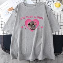 Unisex Sad Hamster Tshirt I'm Just A Girl Cartoon Printing Tee-shirt Casual Short Sleeve Summer Tshirts High Quality Girls Tees S
