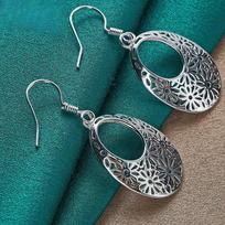 925 Sterling Silver Flower Earrings, Fashion Jewelry