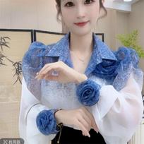 Three-Dimensional Flower Sunscreen Shirt with A Sense Design Long-Sleeved Clothes and Women's Temperament Joker Top 2XL gray