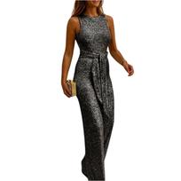 Women's Casual Sleeveless Sequin Wide-Leg Jumpsuit XXL
