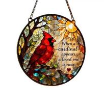 Red Bird Memorial Suncatcher Stained Glass Style Bird on Branch Window Hanging Decor Gift for Loss of Loved One C
