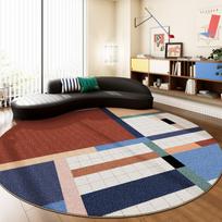 Modern Round Blue Square Grid Pattern Rug Non Slip Carpet for Living Room Home Decor Floor Mat Abstract Design Diameter 60cm