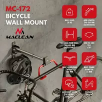 „Maclean“ dviračių laikiklis / sieninis kabliukas, horizontalus, plieninis, maks. apkrova 30 kg, reguliuojamas kampas, MC-172