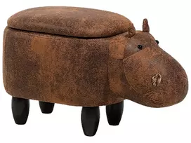 Gyvūno formos pufas su daiktadėže HIPPO, eko oda, rudas hipopotamas