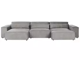 Modulinė 5 vietų kampinė sofa „HELLNAR“, dešininė, pilka, su otomanu