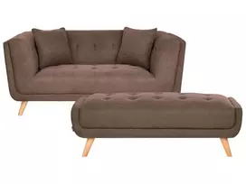 Dvivietė sofa HABO tamsiai ruda su pufu