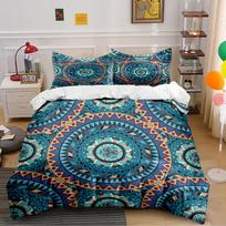 Mandala Pattern Bedding Set in Blue Bedding set (1 duvet cover, 2 pillowcases, duvet not included) 135x200cm