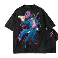 Jojo's Bizarre Adventure Washed T-shirt 2026 New Model personality Clothes shirt Year round clothing Retro Loose Oversized Plus Size Unisex L blue