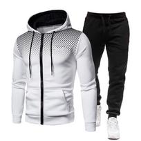 Mens Womens Fleece-Lined Hooded Tracksuit Set With Polka Dot Print Solid Color Zip-Up Sweatshirt Jogger Pants Winter Sport Small