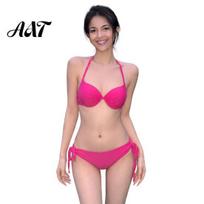 Push-up Bathing Suit Women Solid Color Bikini Set, Summer Two Piece Swimsuit, Halter Tie Underwire Top & High Cut Bottom, Sexy for Beach Vacation Pool S