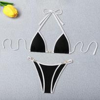 New European And American Split Two-Piece Bikini Women'S Black And White Color Scheme Swimsuit Swimsuit S