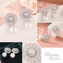 Sophisticated Flower Earrings with Zircon and Faux for Women one size