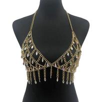 2026 Hot-selling Women's Bikini Tassel Beads Acrylic Mesh Chest Nightclub Hollow out Chest Body Chain Top