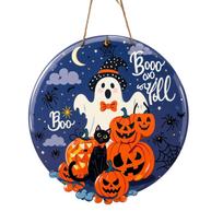 Halloween Wooden Pumpkin Round Sign, 20cm Hanging Door Decor for Party, Fall Decorative Plaque One Size